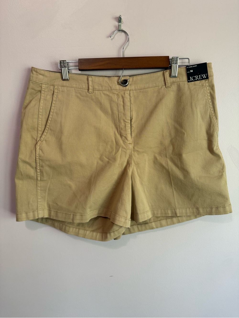 J. Crew Women's Khaki Cotton Chino Shorts NWT Size 14 4 Inch Inseam